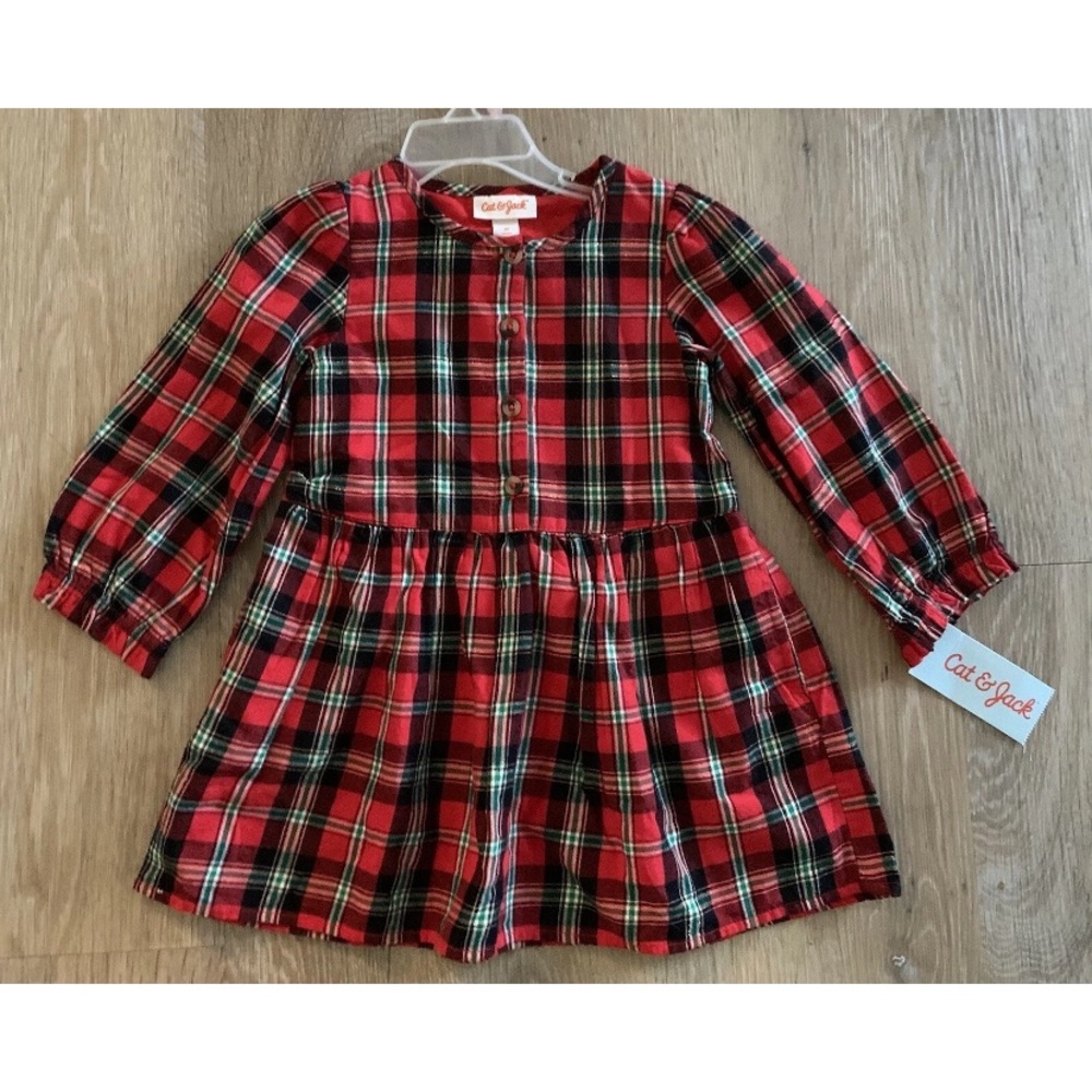 (NWT) Cat & Jack Girl’s Size 18 Months Red & Black Plaid Long Sleeve Dress